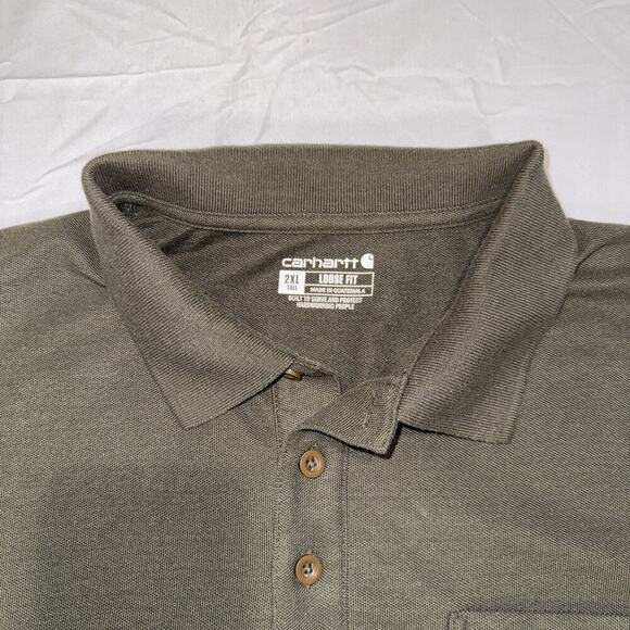 Carhartt Polo Shirt Mens XL Green Loose Fit Pocket Workwear Outdoor Classic - Picture 8 of 9